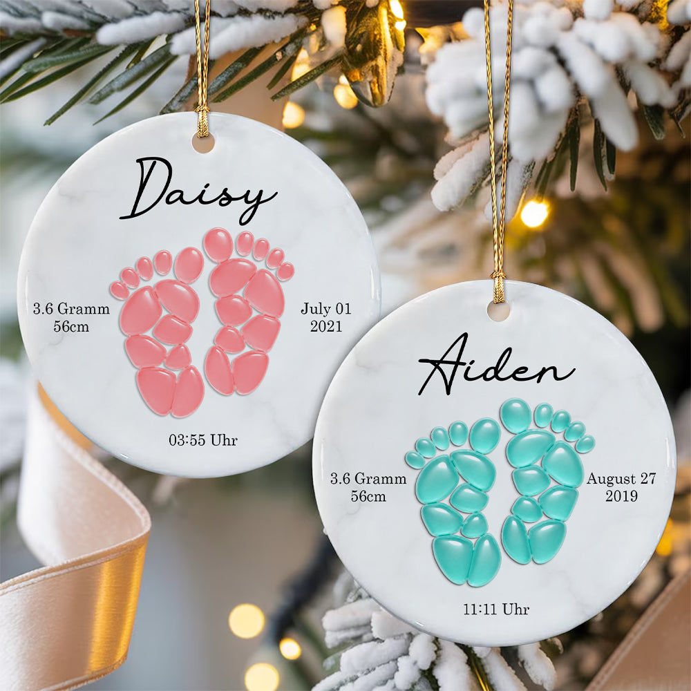 Sea Glass Effect Baby Footprint Christmas Gift for New Parents, Newborn - Real 3D Raised Ornament