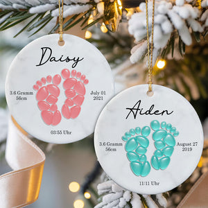 Sea Glass Effect Baby Footprint Christmas Gift for New Parents, Newborn - Real 3D Raised Ornament
