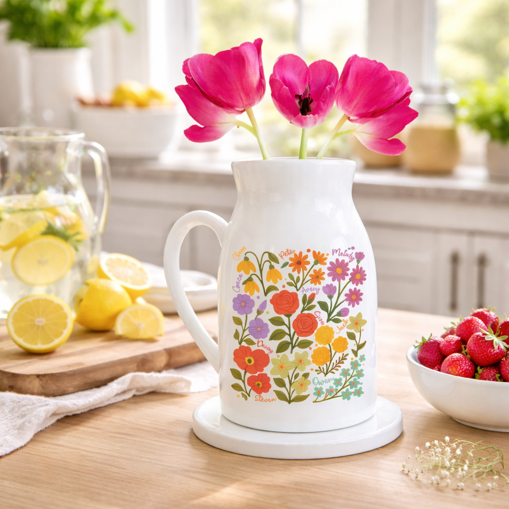 Personalized Grandma's Garden Vase, Mothers Day Gifts for Nana, Grandma's Garden Flower Vase, Custom Birth Flower Vase, Family Name Flower