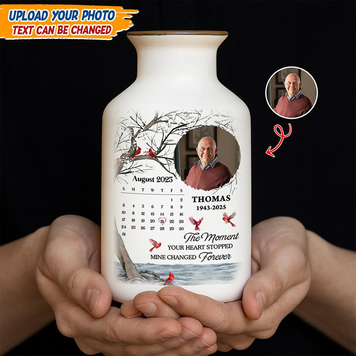 Custom Memorial Vase, Sympathy Gift, Personalized Photo Vase, Remembrance Gift for Loss of Loved One, In Loving Memory, Grief Gift