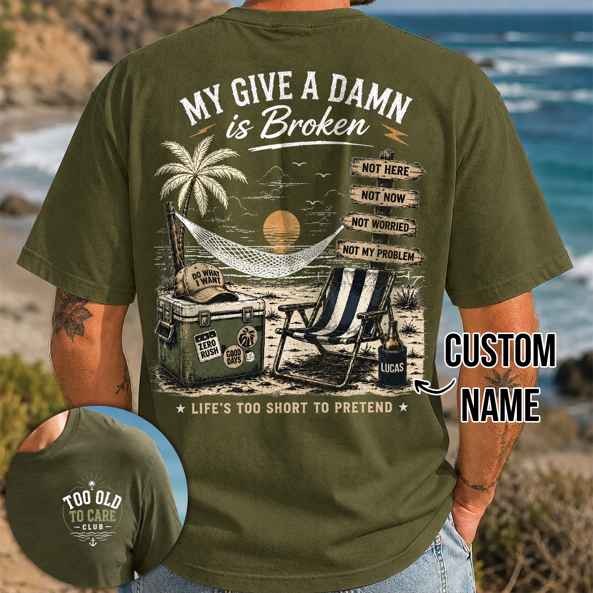 My Give A Damn Is Broken Beach Retro T-Shirt