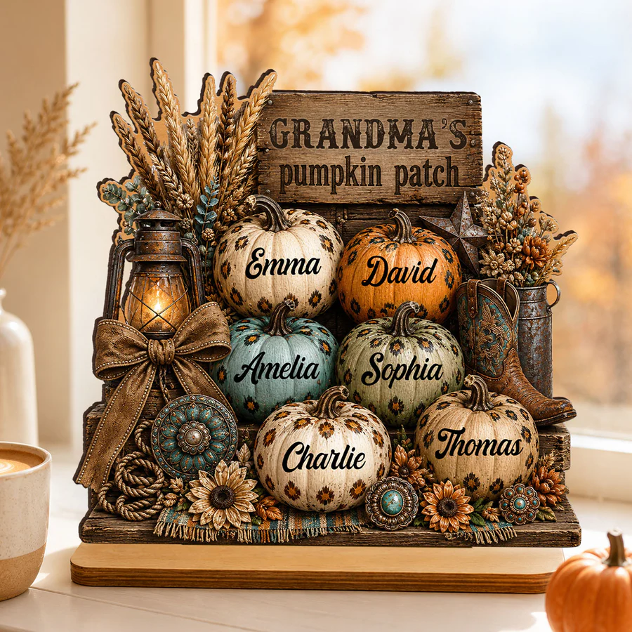 Grandma's Pumpkin Patch - Personalized 2-Layered Wooden Plaque - Fall Halloween Decor for Grandma