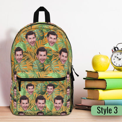 Custom Backpack with Face Photo and Hawaii Flowers Pattern, Personalized Back to School Bag Gift, First day of School