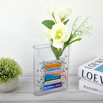 Custom Favorite Books Acrylic Vase for Flowers, Customizable with Your Favorite Book Titles, Book Shaped Flower Vase, Gift For Book Lover