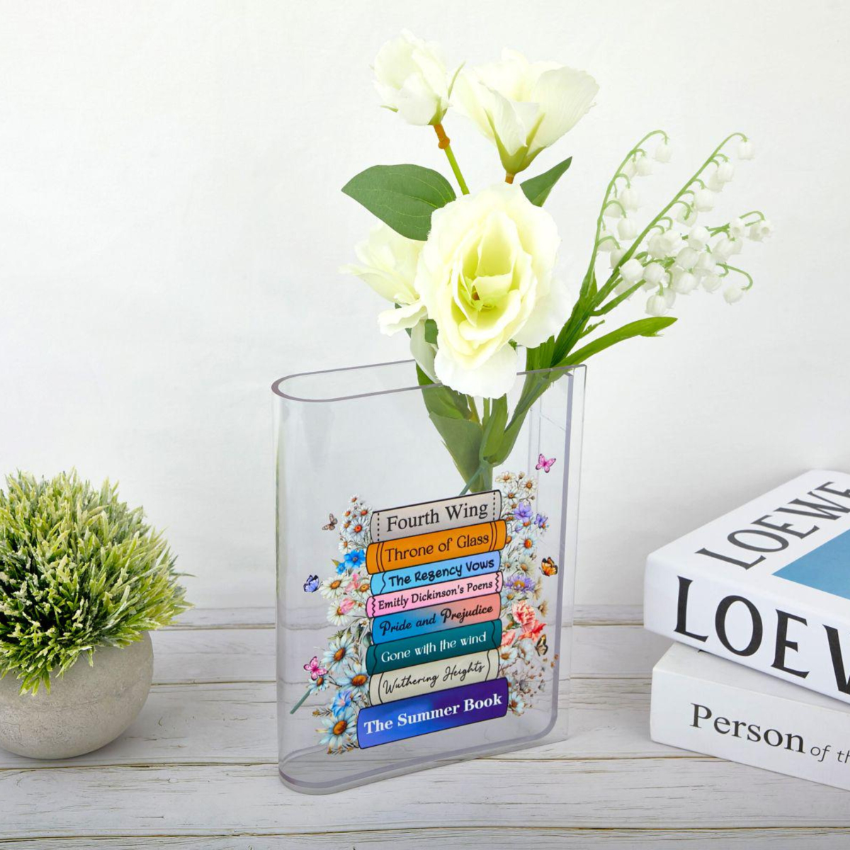Custom Favorite Books Acrylic Vase for Flowers, Customizable with Your Favorite Book Titles, Book Shaped Flower Vase, Gift For Book Lover