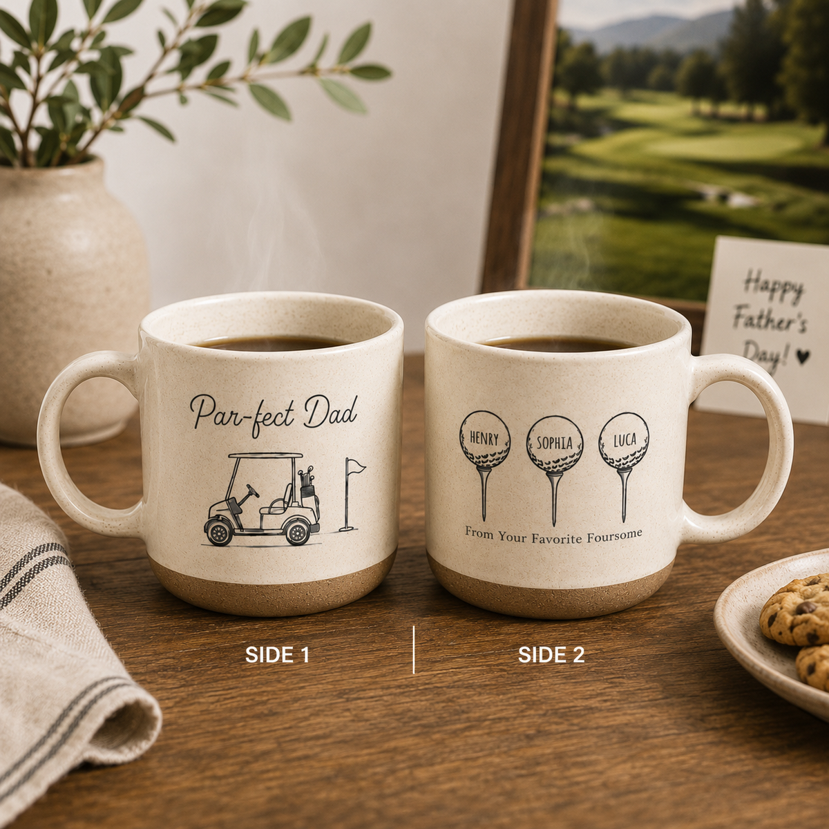 Personalized Best Dad By Par Pottery Mug, Custom Par-fect Dad Mug, Father Day Golf Gift, Golf Lover Gift For Him, Dad Birthday Gift