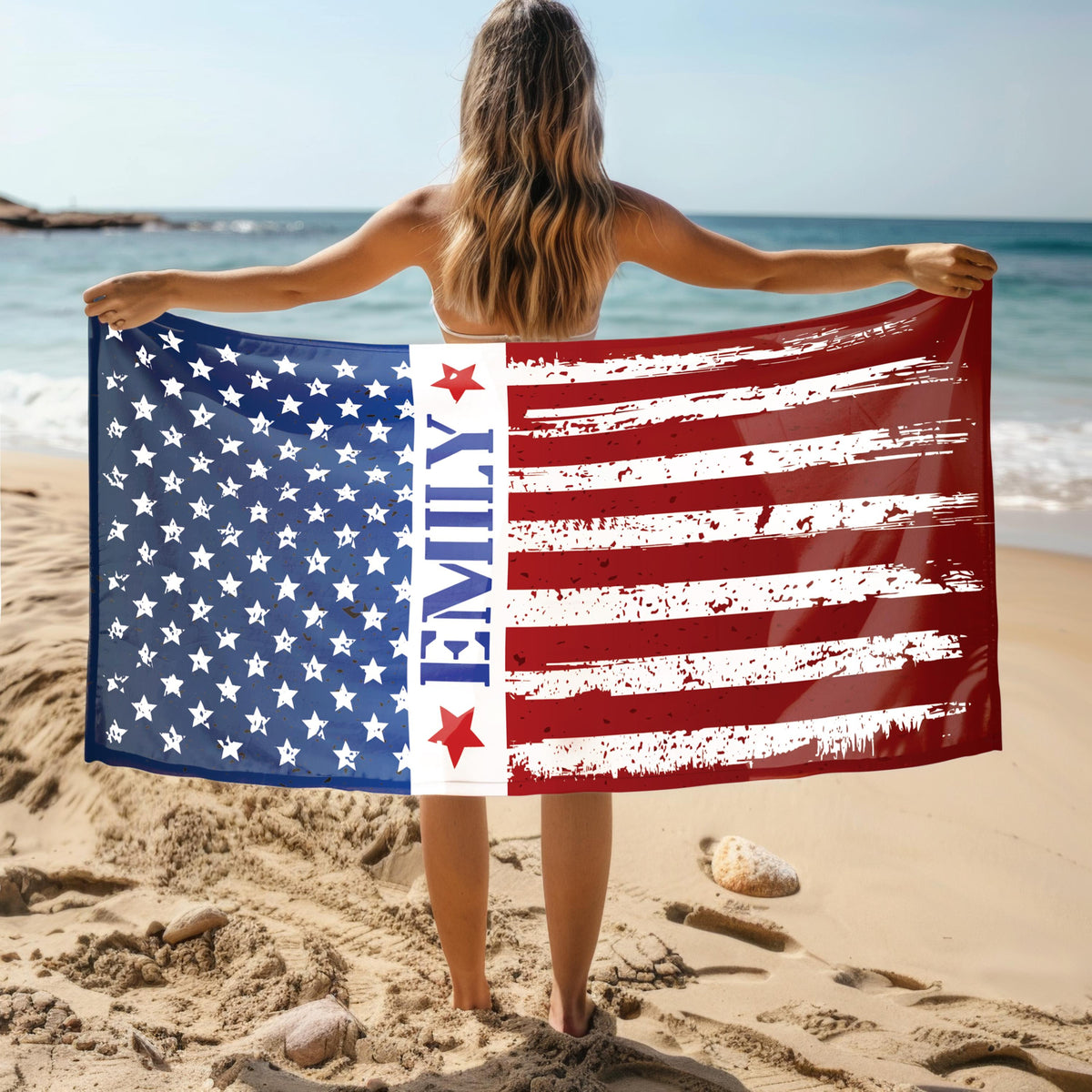 Custom USA Independence Day Gift, Personalized USA Flag Towel, American Beach Towel, 4th of July Gift, USA Memorial Day Towel, Summer Gift