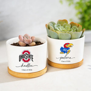 Personalized College Logo Plant Pot, University Pride Ceramic Pot, Custom 2026 Graduation Gifts, Class of 2026, College High School Grad Gifts