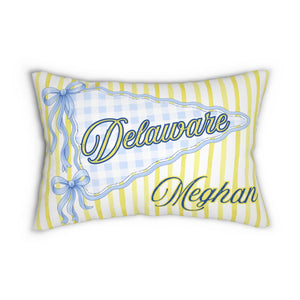 Personalized College Pillow, Custom Name Dorm Decor, Preppy Bow Pennant Pillow, Graduation Gift College Bound Gift, Custom Any School
