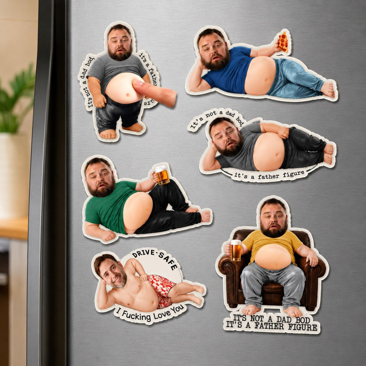 Funny Daddy Face Squishy Belly Fridge Magnet, Personalized Father's Day Gift For Husband, Custom Dad Photo Magnet, Gift From Son Daughter