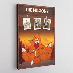 Fox Family Puzzle Style, Custom Family Name - Personalized Canvas - Gift For Dad, Father's Day, Birthday Gift