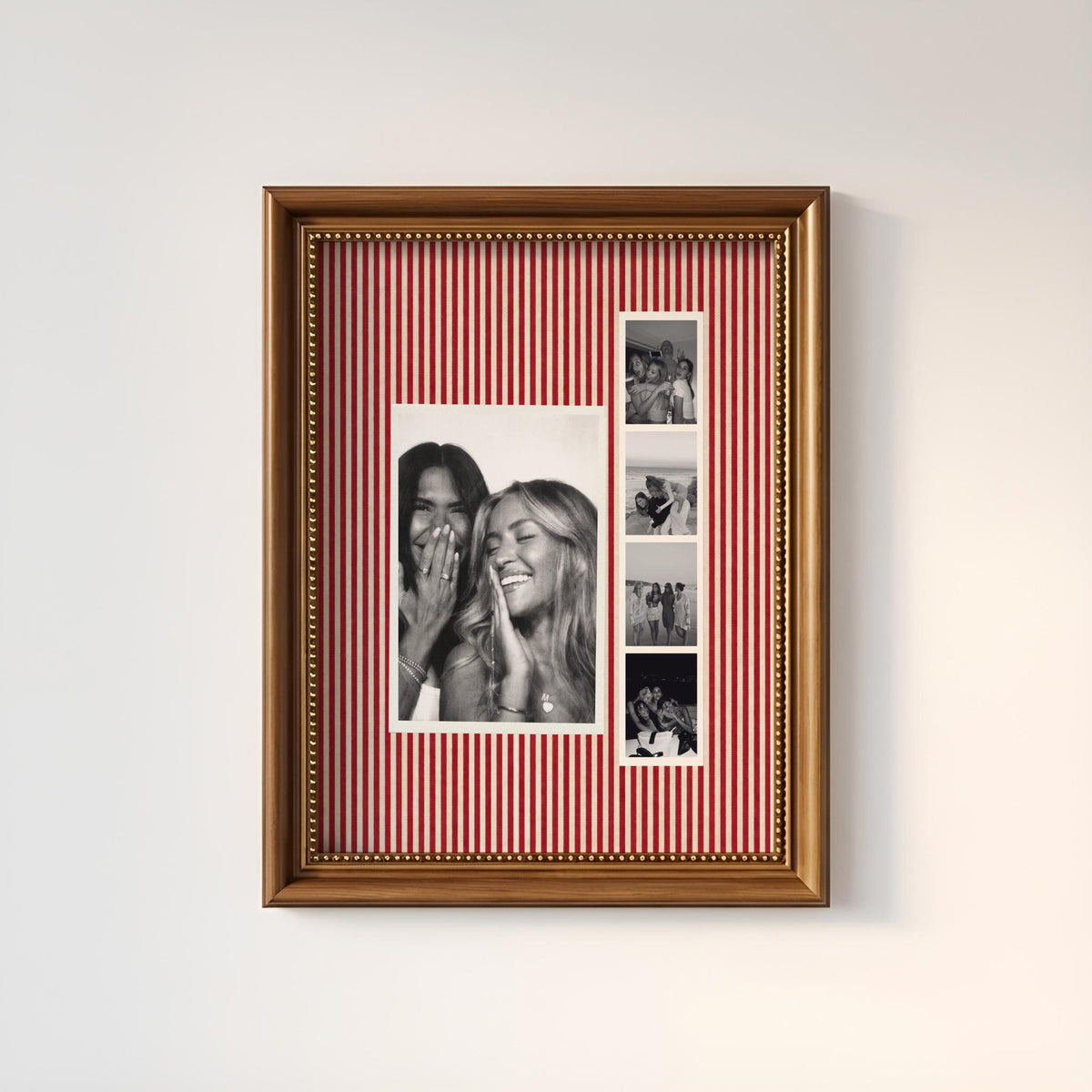 Custom Photo Collage Bestie Gift, Personalized Multi Photo Print, Red Striped Wall Art, Best Friend Gift