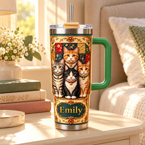 Royal Quilted Brocade Cat - Personalized 40oz Tumbler
