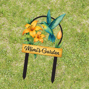 Custom Hummingbird Metal Garden Sign, Bird with Stakes Garden Decor, Mother's Day Gardening Gift, Nana's Blessings, Gardener Name Sign