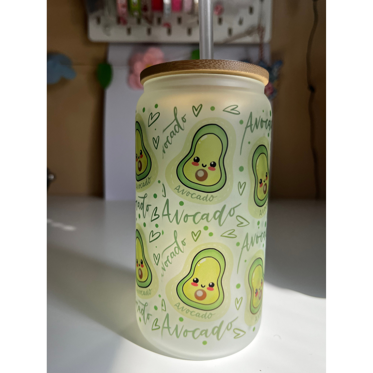 Avocado Frosted Glass Can Cup, Iced Coffee Avocado Cup, Beer Can Glass| Glass Avocado Cup, Aesthetic Cute Gift, Avocado Lover