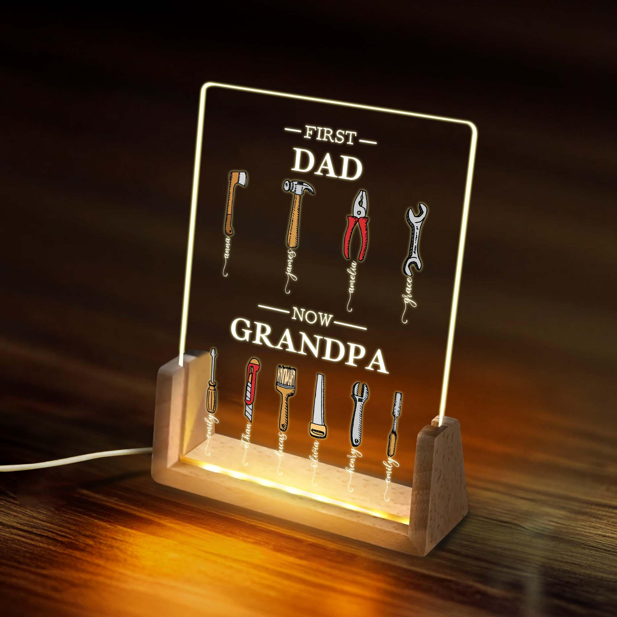 First Dad Now Grandpa LED Night Light, Custom Grandpas Garage Night Light with Kids Name, Fathers Day Gift, Grandpa Gift