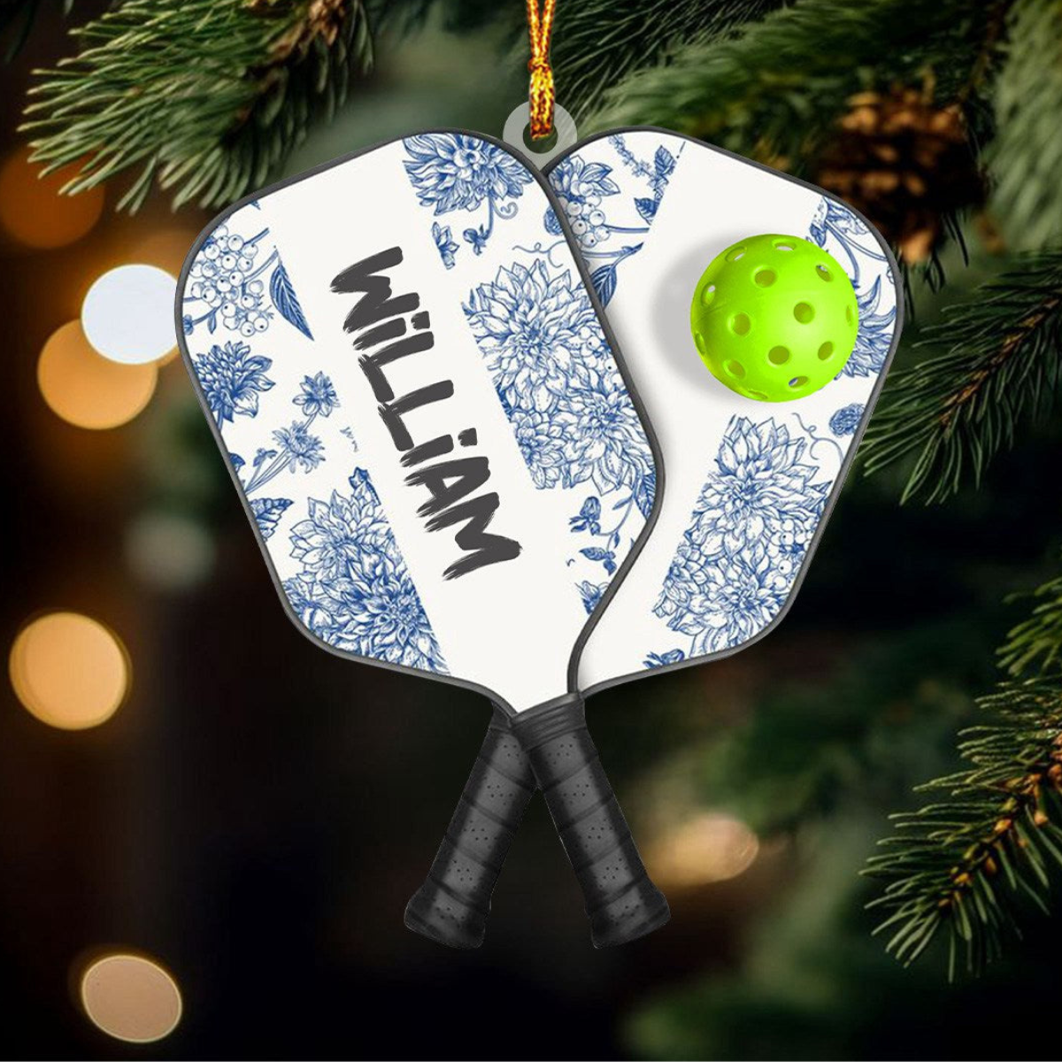 Pickleball With Paddles Rackets Ball Sport - Personalized Acrylic Ornament - Christmas Gift For Pickleball Players