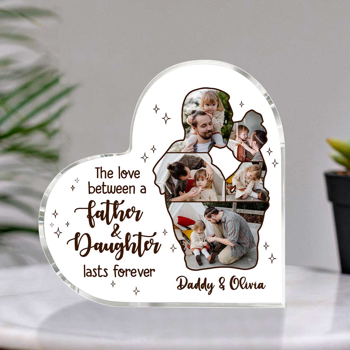 Father And Daughter Custom Photo Collage Heart Acrylic Plaque, Fathers Day Gifts From Daughter, The Love Between A Father And Daughter Lasts Forever