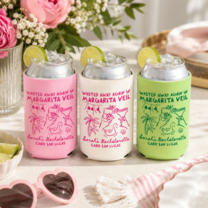 Margarita Veil Bachelorette Can Cooler - Custom Beach Bachelorette Party Favors - Personalized Cozies in Regular and Slim Size
