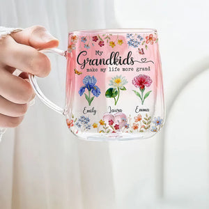 My Kids Make My Life More Grand - Personalized Gradient Glass Mug - Gift For Grandma, Mom, Mother's Day Gift
