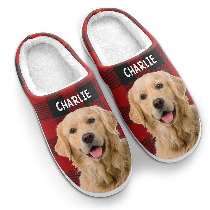 Custom Photo Puppy & Kitty - Personalized Fleece Slipper - Christmas Gift For Pet Lovers