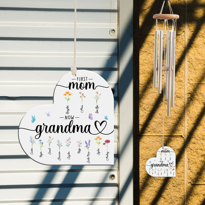First Mom Now Grandma Custom Birth Month Flower - Personalized Windchime - Gift For Grandma, Mother's Day, Birthday Gift