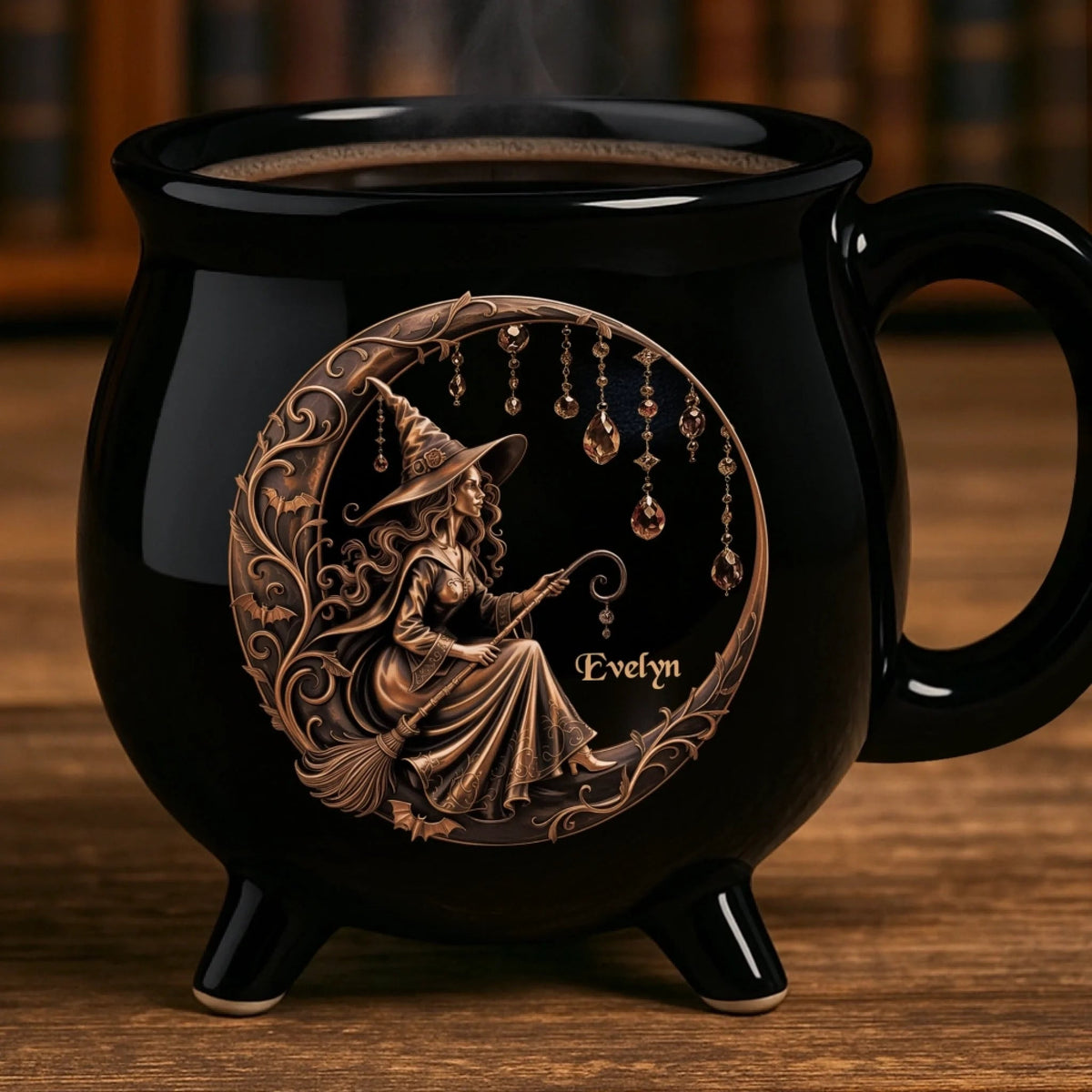Moonlit Magic Witch - Personalized Halloween Black Ceramic Witch Mug - Halloween Gift For Family, Sisters, Friends, Siblings