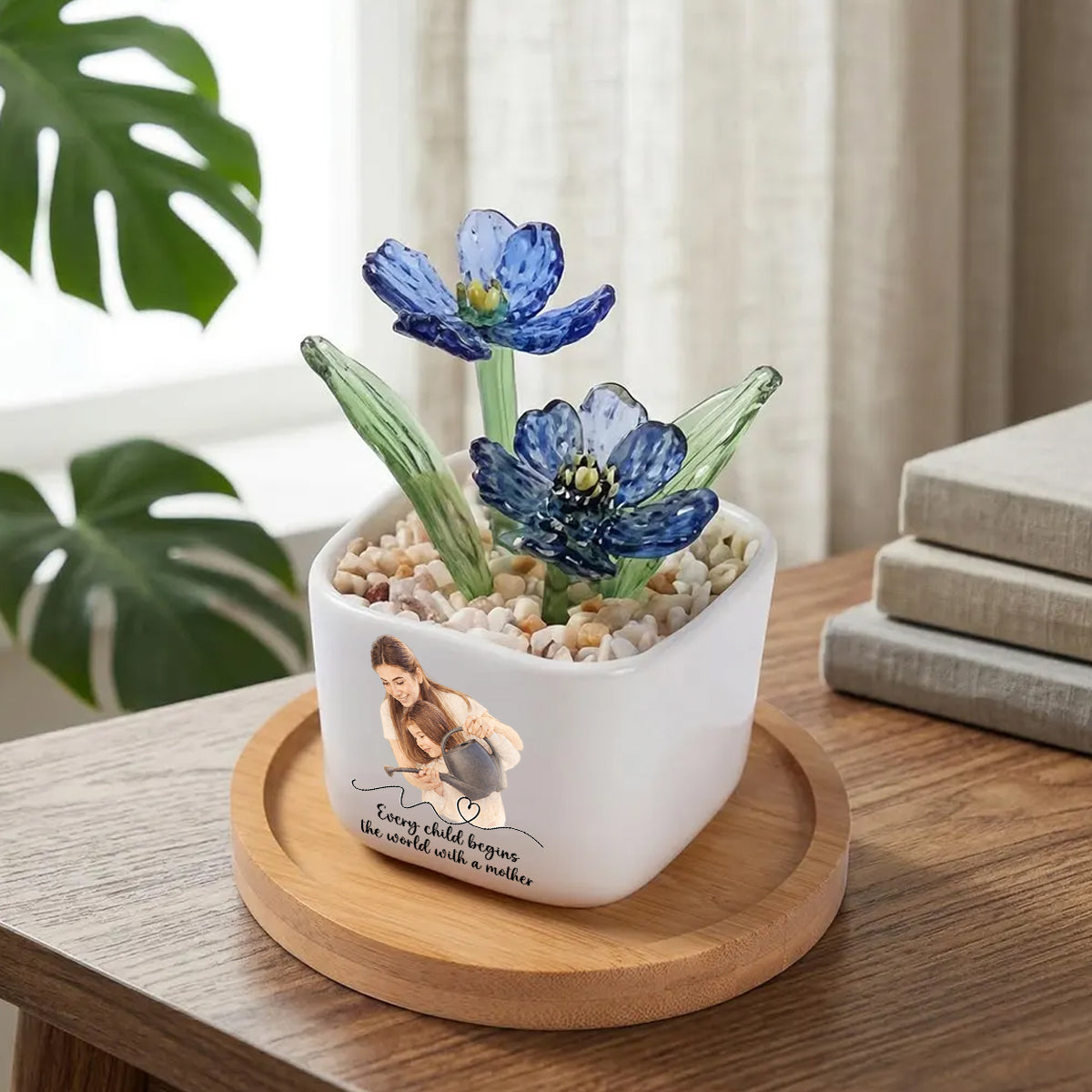 Personalized Mom Love Photo - Birth Glass Flower Pot