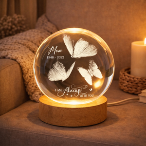 Always With You Butterflies - Personalized Crystal Ball LED Night Light - Memorial Remembrance Keepsake