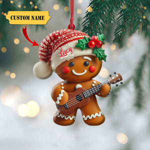 Personalized Gingerbread Playing Ukulele Ornament - Unique Xmas Tree Decor, Musical Instrument Ornament, Christmas Gift for Ukulele Player