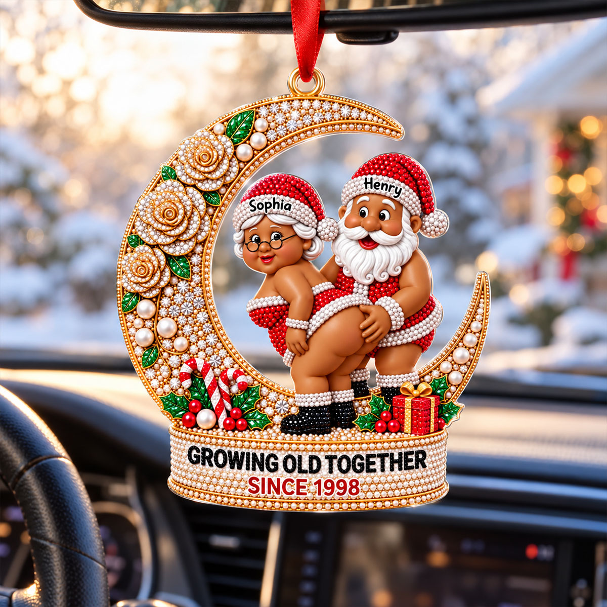 [3D Printing Effect] Personalised Christmas Ornaments - Santa Couple Crescent Moon Acrylic Ornament