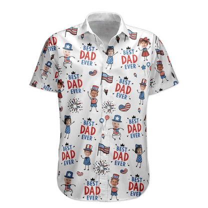 Personalized Funny Kid Potrait Photo Hawaiian Shirt, Best Dad Ever USA Flag America Shirt, Father's Day Gift For Dad, Husband Fourth of July