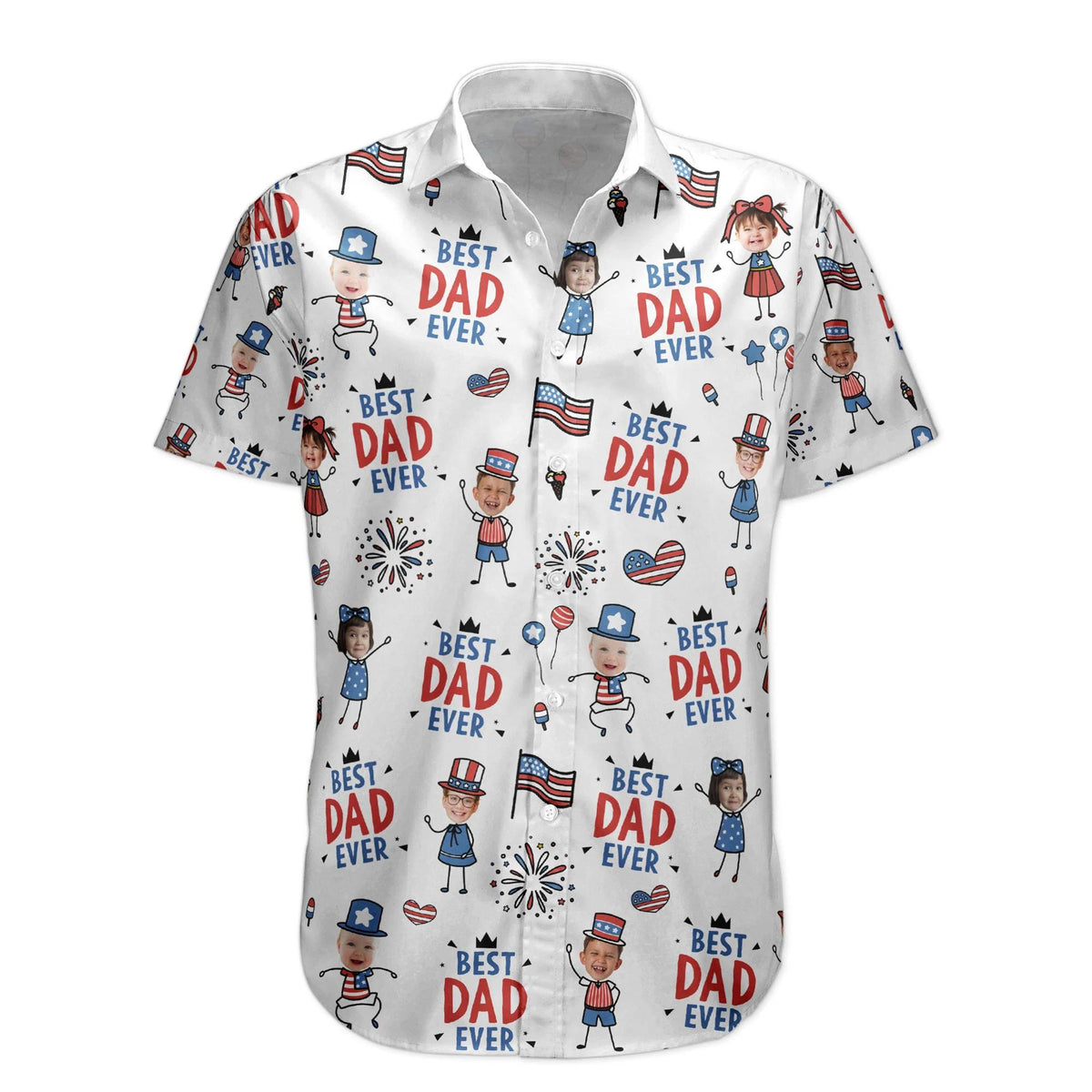 Personalized Funny Kid Potrait Photo Hawaiian Shirt, Best Dad Ever USA Flag America Shirt, Father's Day Gift For Dad, Husband Fourth of July