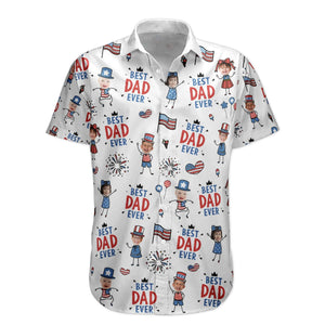 Personalized Funny Kid Potrait Photo Hawaiian Shirt, Best Dad Ever USA Flag America Shirt, Father's Day Gift For Dad, Husband Fourth of July