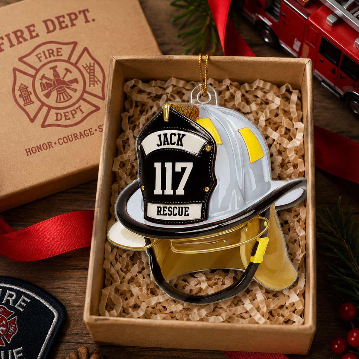 Firefighter Helmet 2D Flat Printed - Personalized Acrylic Ornament - Gift For Firefighter