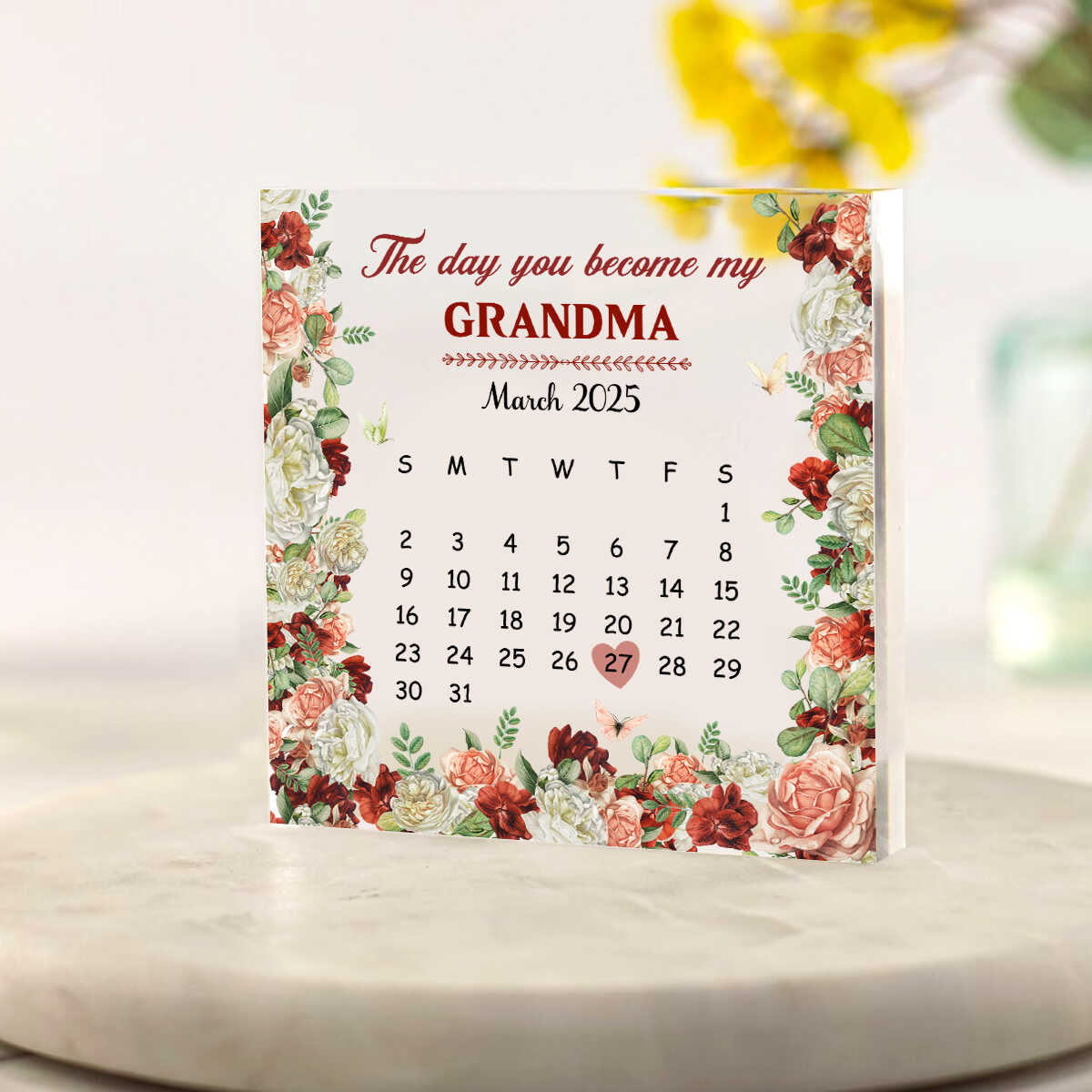 Personalized New Grandma Calendar Acrylic Block, Custom Calendar Acrylic, The Day You Became My Grandma, Grandma Gift, Mothers Day Gift For Grandma