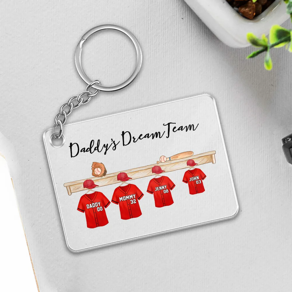 Daddy's Baseball Dream Team - Personalized Acrylic Keychain - Gift For Dad, Father's Day Gift Idea