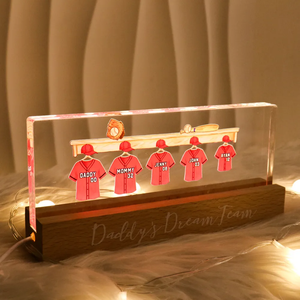 Daddy's Baseball Dream Team - Personalized 3D LED Light Wooden Base - Gift For Dad, Father's Day Gift Idea
