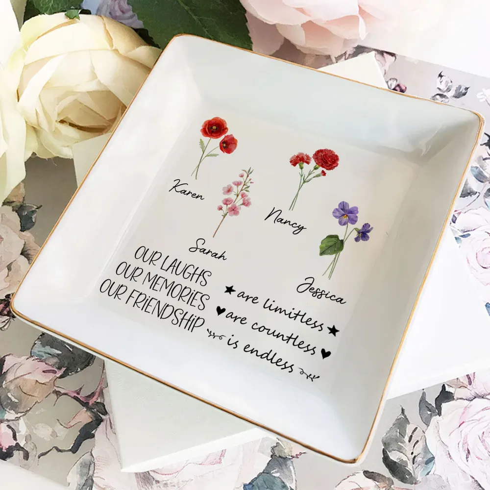 Limitless Laughs Countless Memories Endless Friendship - Personalized Jewelry Plate - Gift For Besties, Friends, Soul Sisters