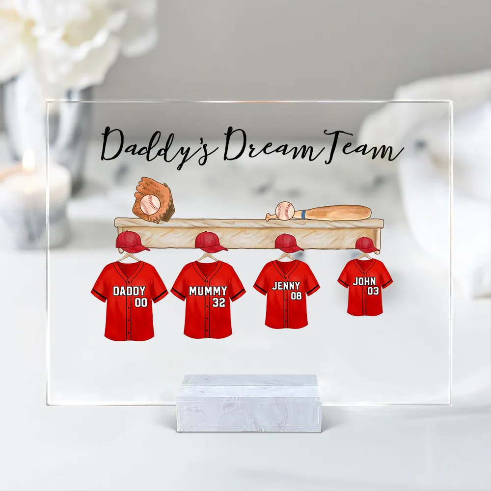 Daddy's Baseball Dream Team - Personalized Acrylic Plaque - Gift For Dad, Father's Day Gift Idea