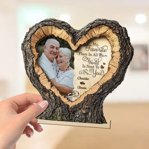 Favorite Place Next To You Couple Custom Photo - Personalized Wooden Plaque - Anniversary Gift, Valentine's Gift For Couple