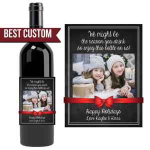 Christmas gift for parents, custom wine label holiday present from kids, we might be the reason you drink, personalized wine with photo