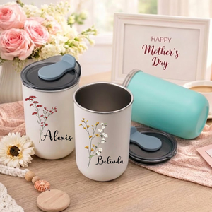 Birthday Flower Tumbler, Wildflower 10oz Personalized Coffee Cup, Custom Name Gift for Her