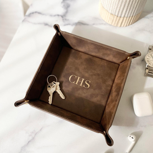 Personalized Leather Tray, Engraved Vegan Leather Valet Tray, Christmas Gifts, Custom Catch All Tray, Father's Day Gifts, Graduation Gifts