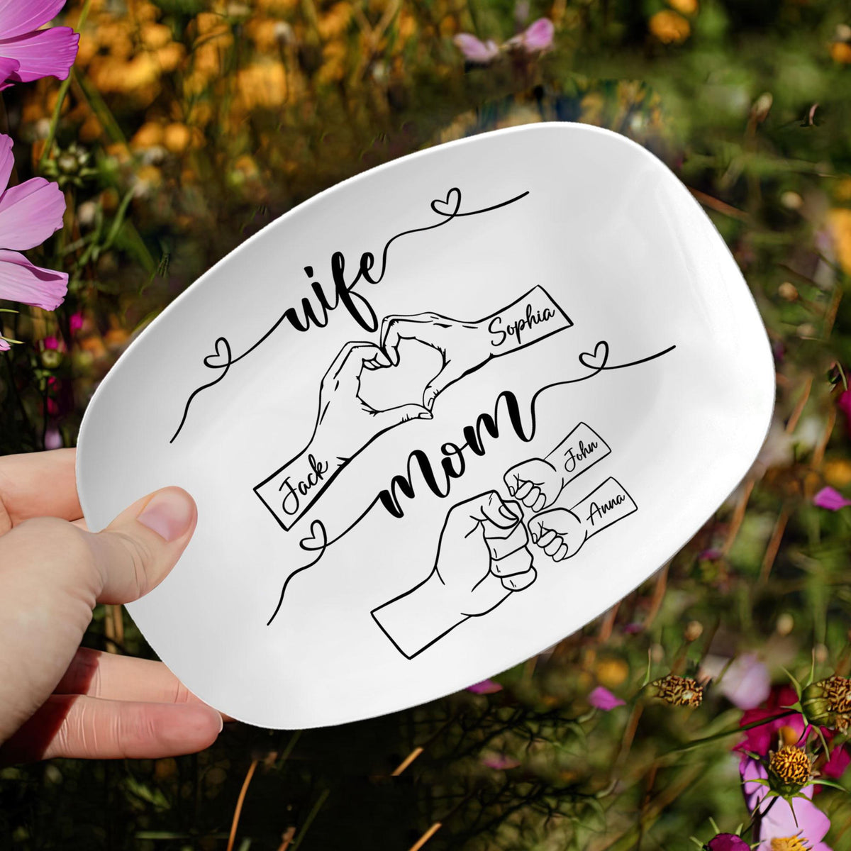 Personalized Mother's Day Platter, Custom Kid's Name Platter, Fist Bump Husband Platter, Mother's Day Gift For Mom, Wife, Her