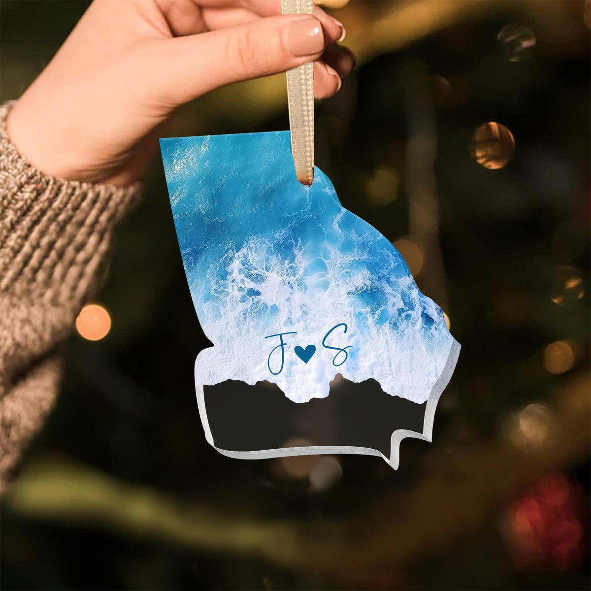 Personalized Engagement Ornament, Custom State Beach Engagement Ornament, Christmas Gift For Couples, Anniversary Gift, Engagement 2025 Gift
