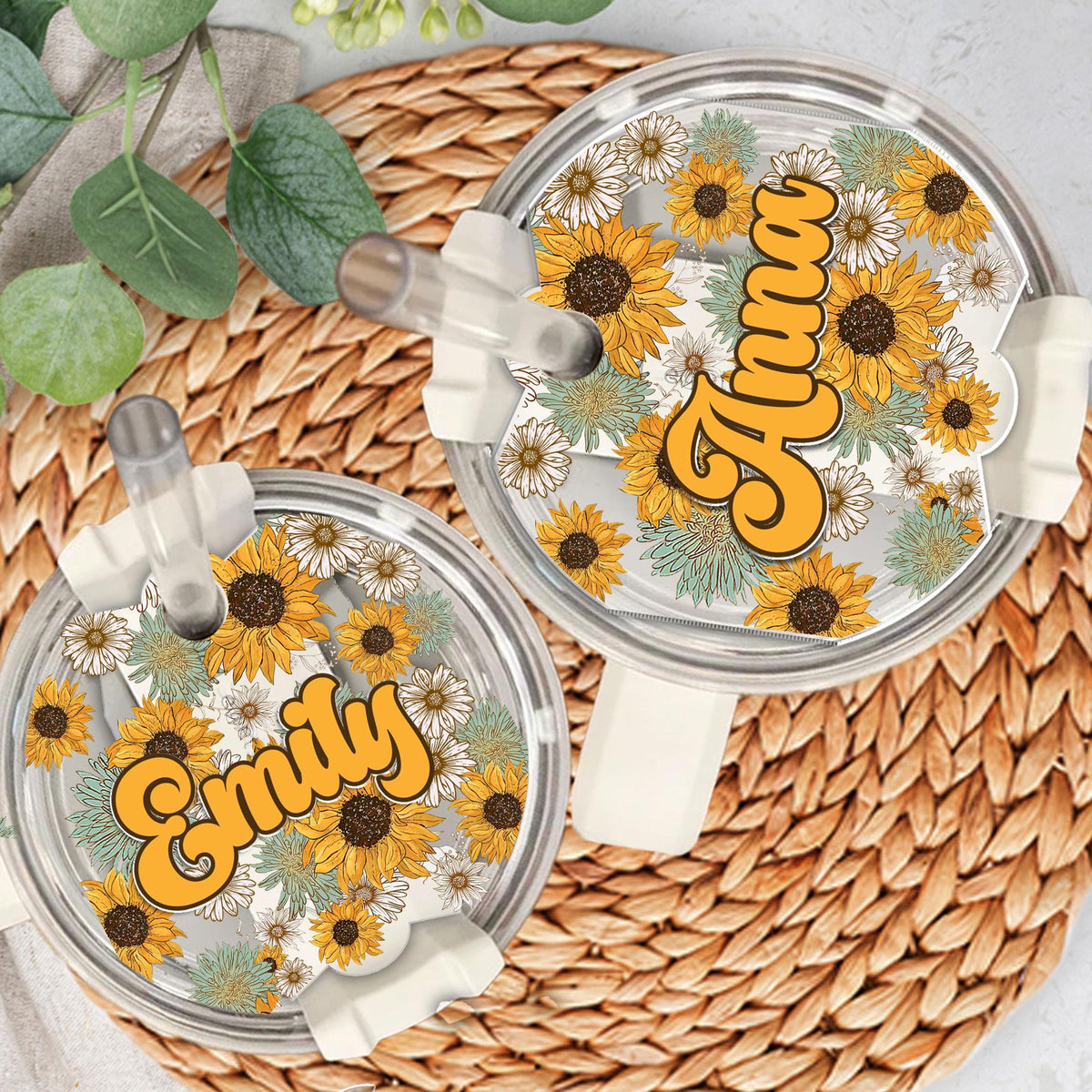 Personalized Sunflower Tumbler Name Tag, 30oz 40oz Tumbler Name Plate Topper, Custom Name Sunflower Tag, Accessories Gifts