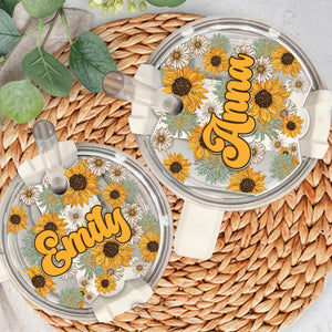 Personalized Sunflower Tumbler Name Tag, 30oz 40oz Tumbler Name Plate Topper, Custom Name Sunflower Tag, Accessories Gifts