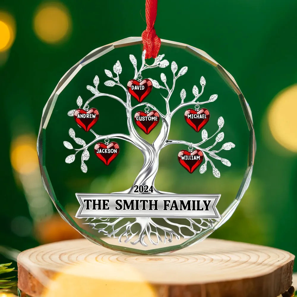 Family Tree Glass Effect - Personalized Crystal Ornament - Gift For Family, Christmas Decor