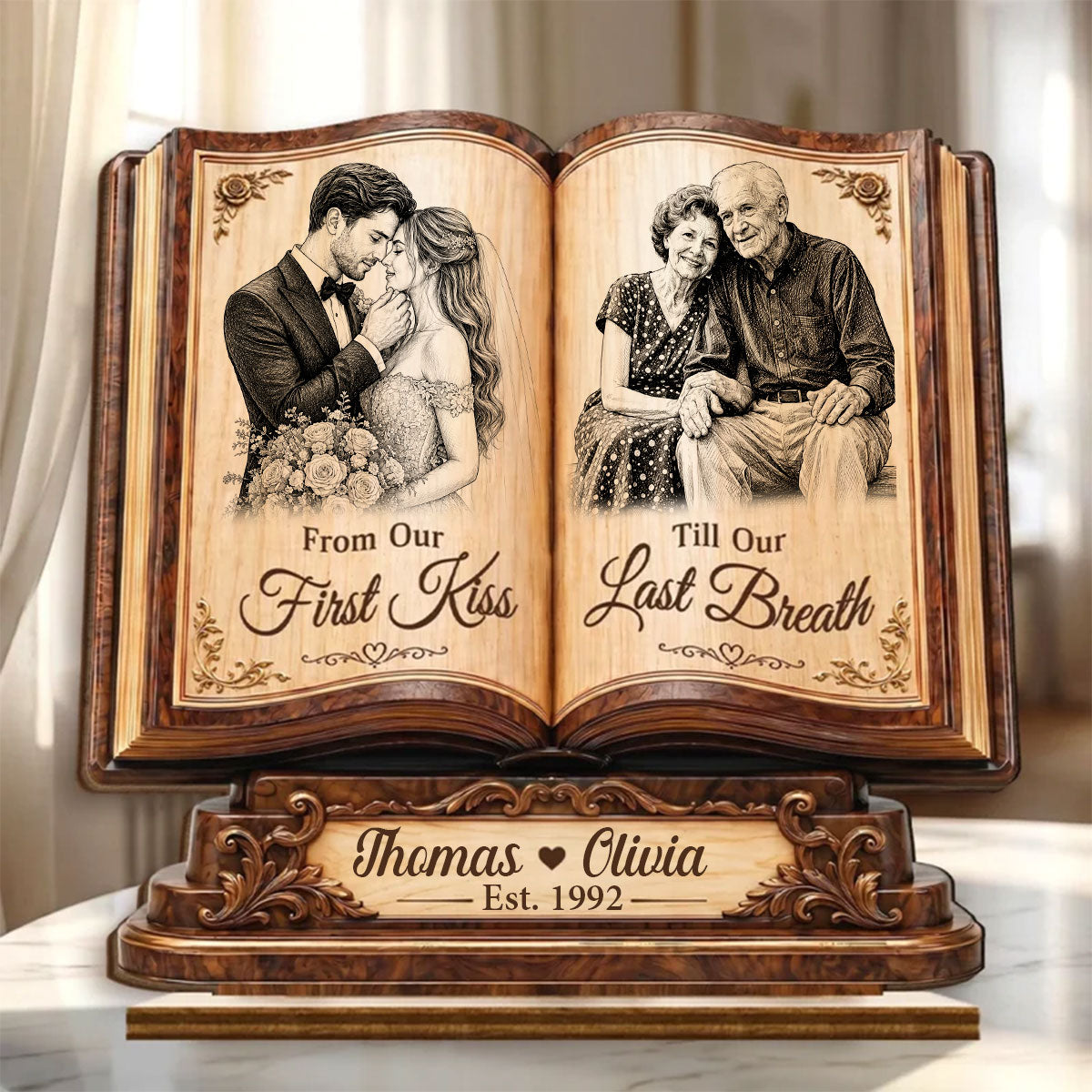 Custom Photo Wooden Plaque - Personalized Anniversary Wedding Gifts For Husband And Wife, Him And Her - Forever Starts With Us